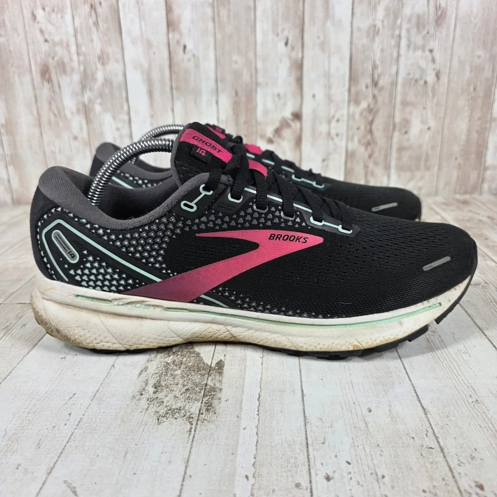 Brooks Ghost 14 Womens Running Shoes Black Pink Seafoam 1203561B013 Size 11 B